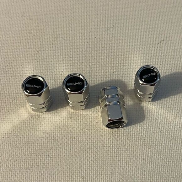 AMG Mercedes Benz Logo valve Stem caps in Silver set of 4 NWT - Picture 3 of 5